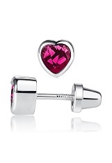 superb silver cubic zirconia heart July birthstone baby earrings